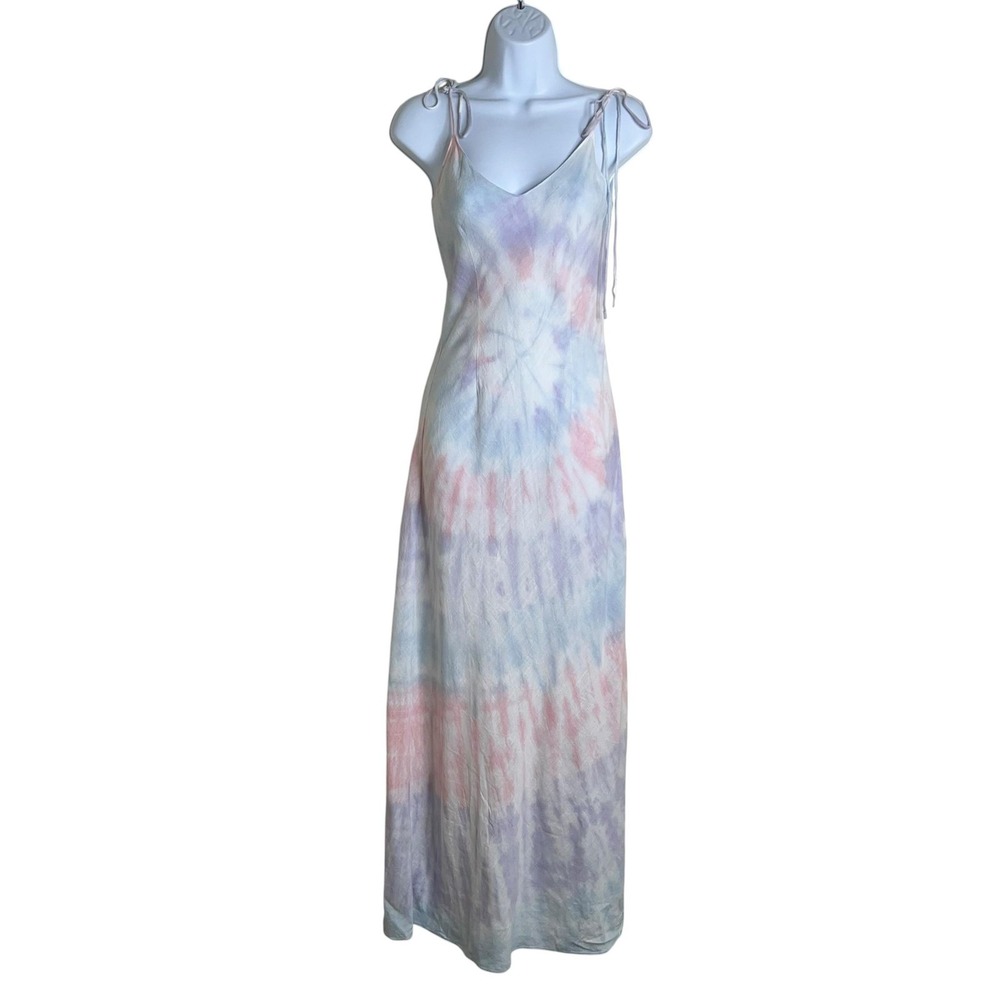 NWT DANNIJO Maxi Slip Dress XS Pastel Tie Dye Linen Blend Resort Wedding Muted